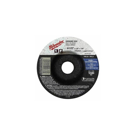 Milwaukee Tool 4-1/2 IN. X 1/4 IN. X 7/8 IN., GRINDING WHEEL (TYPE 27),  49-94-4520